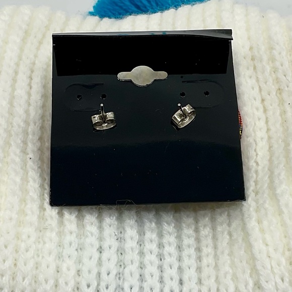 Vintage Plaid Tartan Circle Stud Earrings - Picture 3 of 4